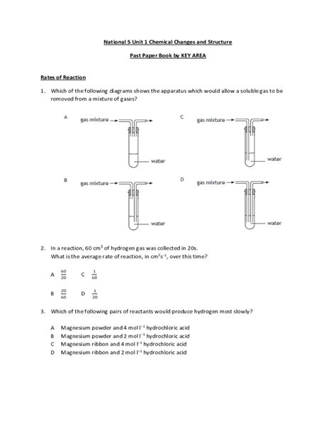 Summary Notes - <b>Unit</b> <b>1</b> <b>unit</b>_<b>1</b>_rates_of_reaction_notes. . National 5 chemistry unit 1 past papers with answers